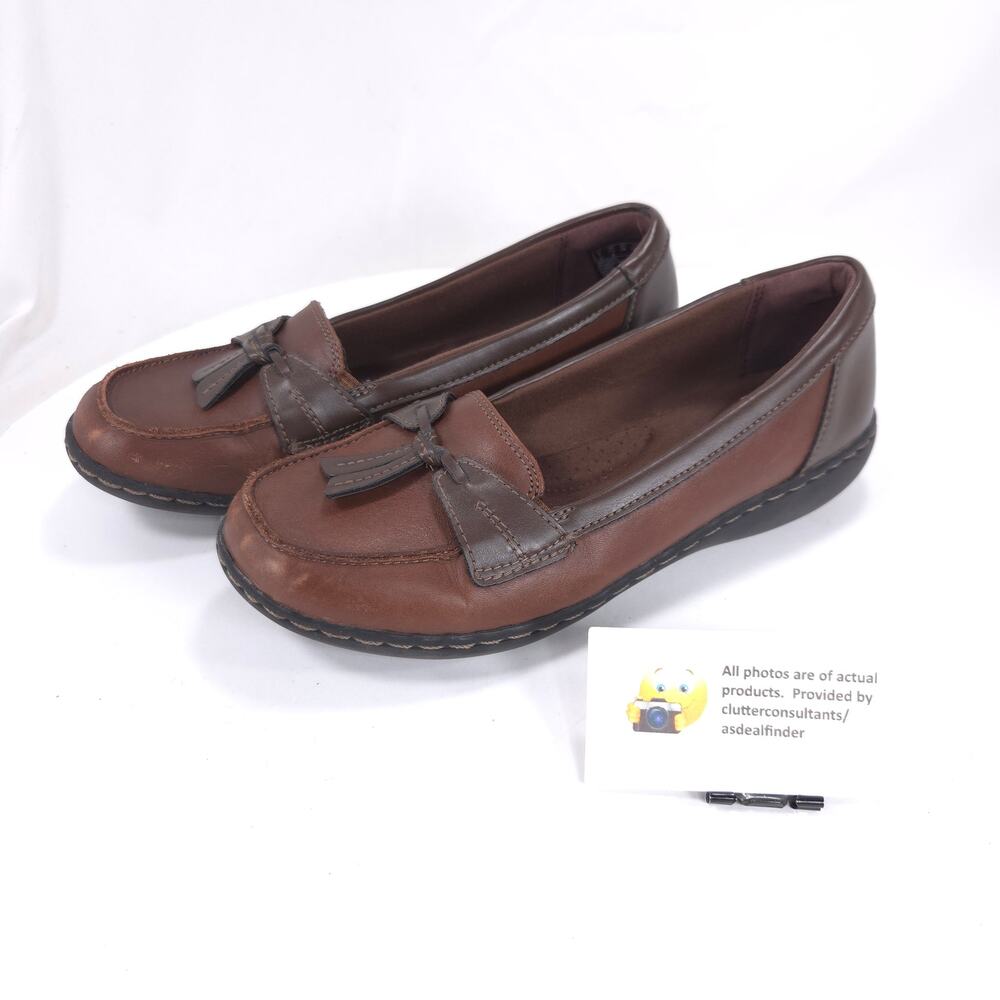 Clarks Tassel Casual Slip On Leather Loafer Flat Womens Size 7.5 15260 Brown